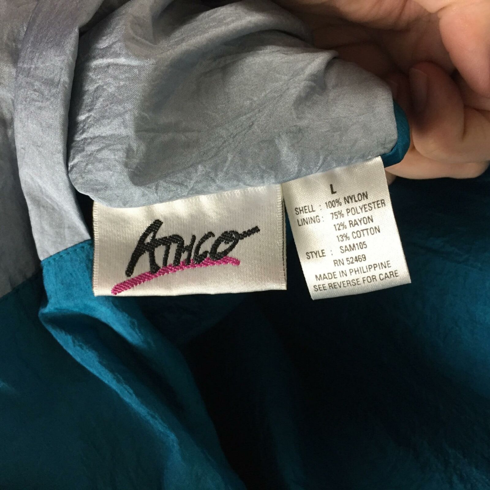 90's Vintage Oversized Gray Teal Reversible Jacket - Women's Size Large