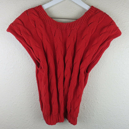 Vintage Retro Elegance Red Off Shoulder Sleeveless Sweater - Women's Size M