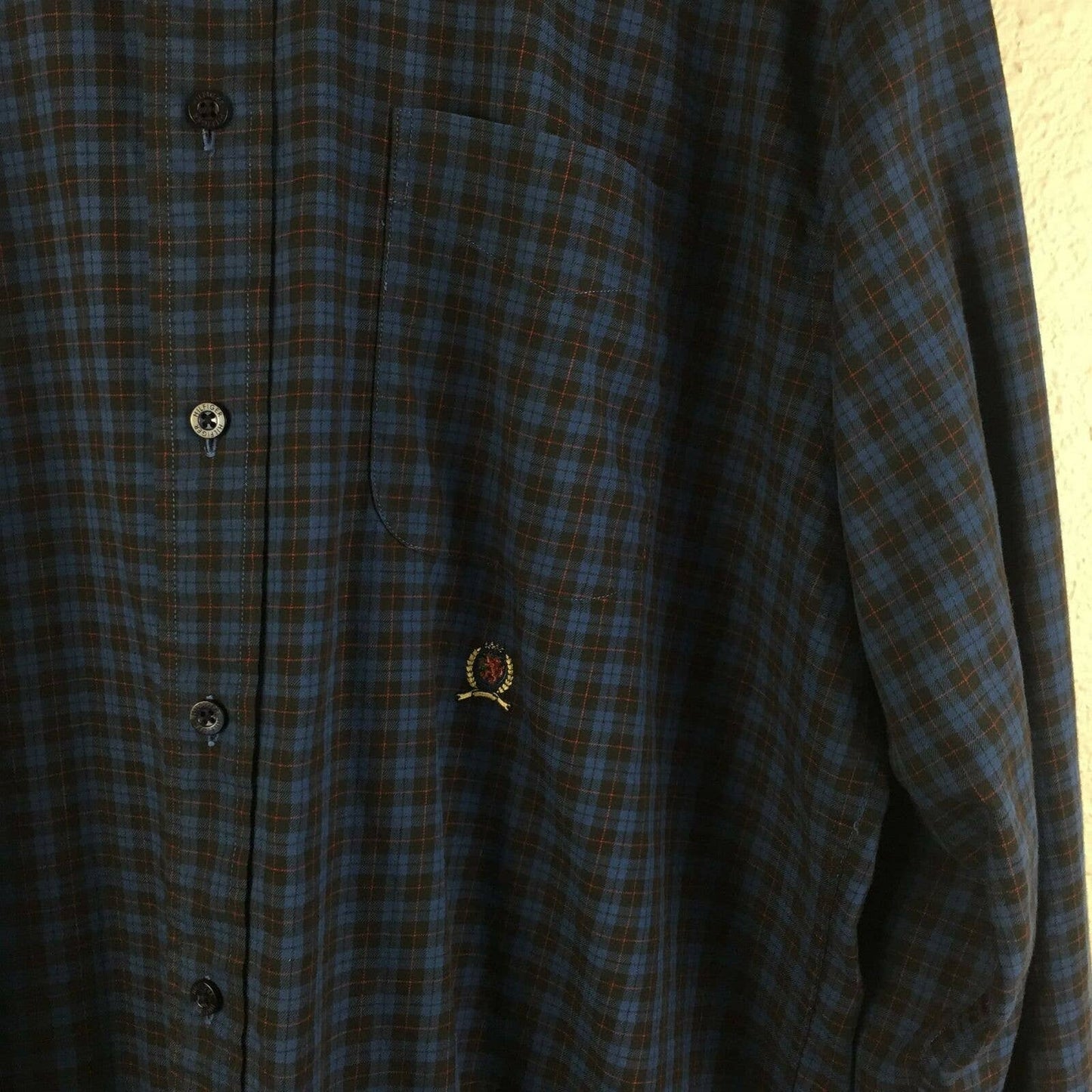 Tommy Hilfiger Blue Plaid Button Front Long Sleeve Shirt - Men's L