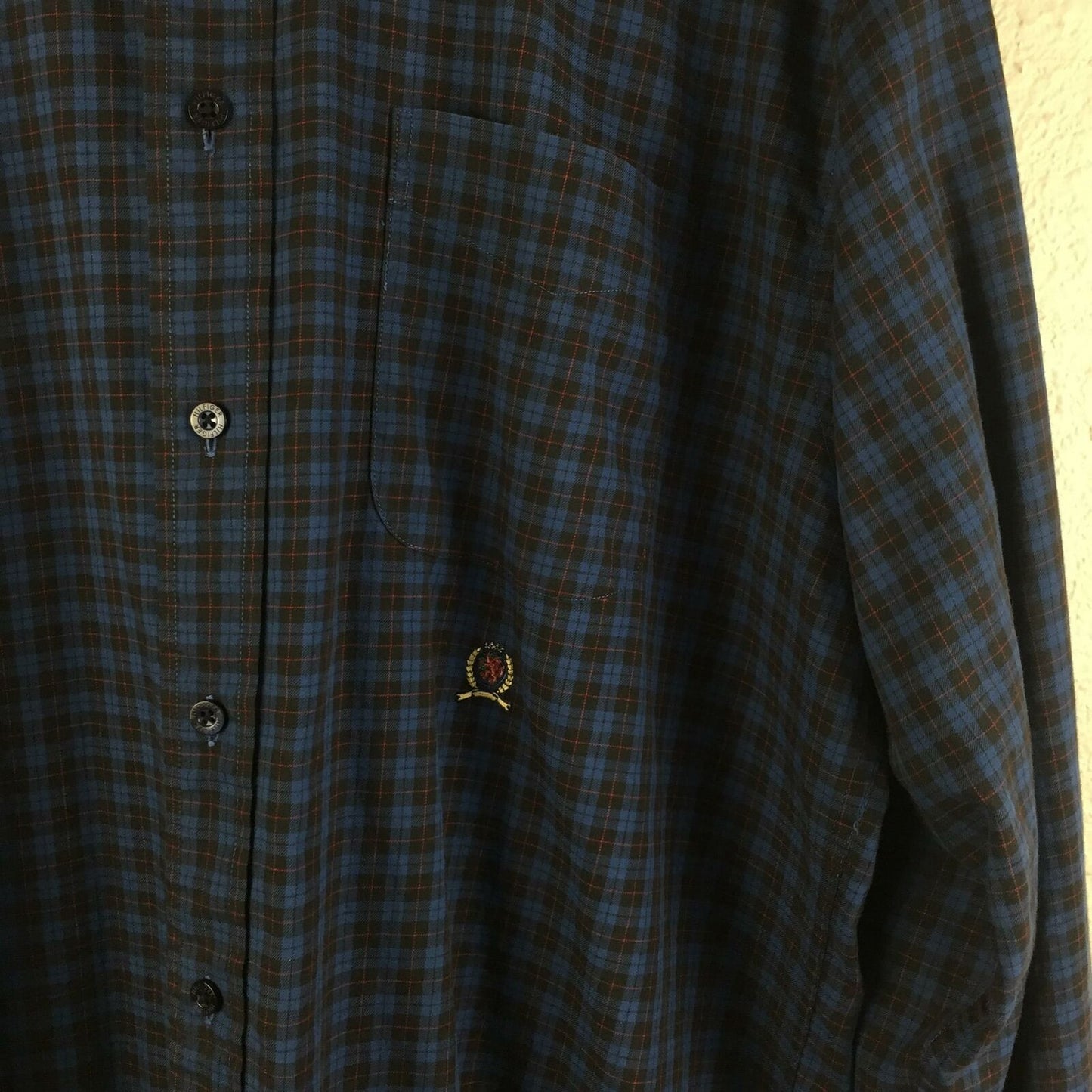 Tommy Hilfiger Blue Plaid Button Front Long Sleeve Shirt - Men's L