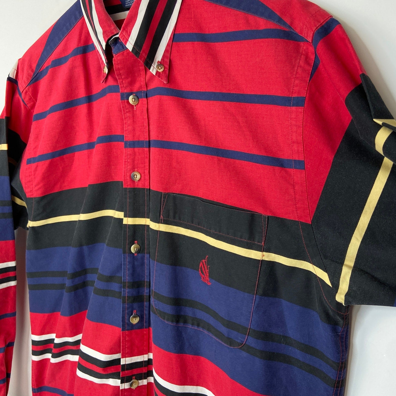 Vintage Nautica Bold Red Striped Long Sleeve Button Down Shirt - Men's Size M