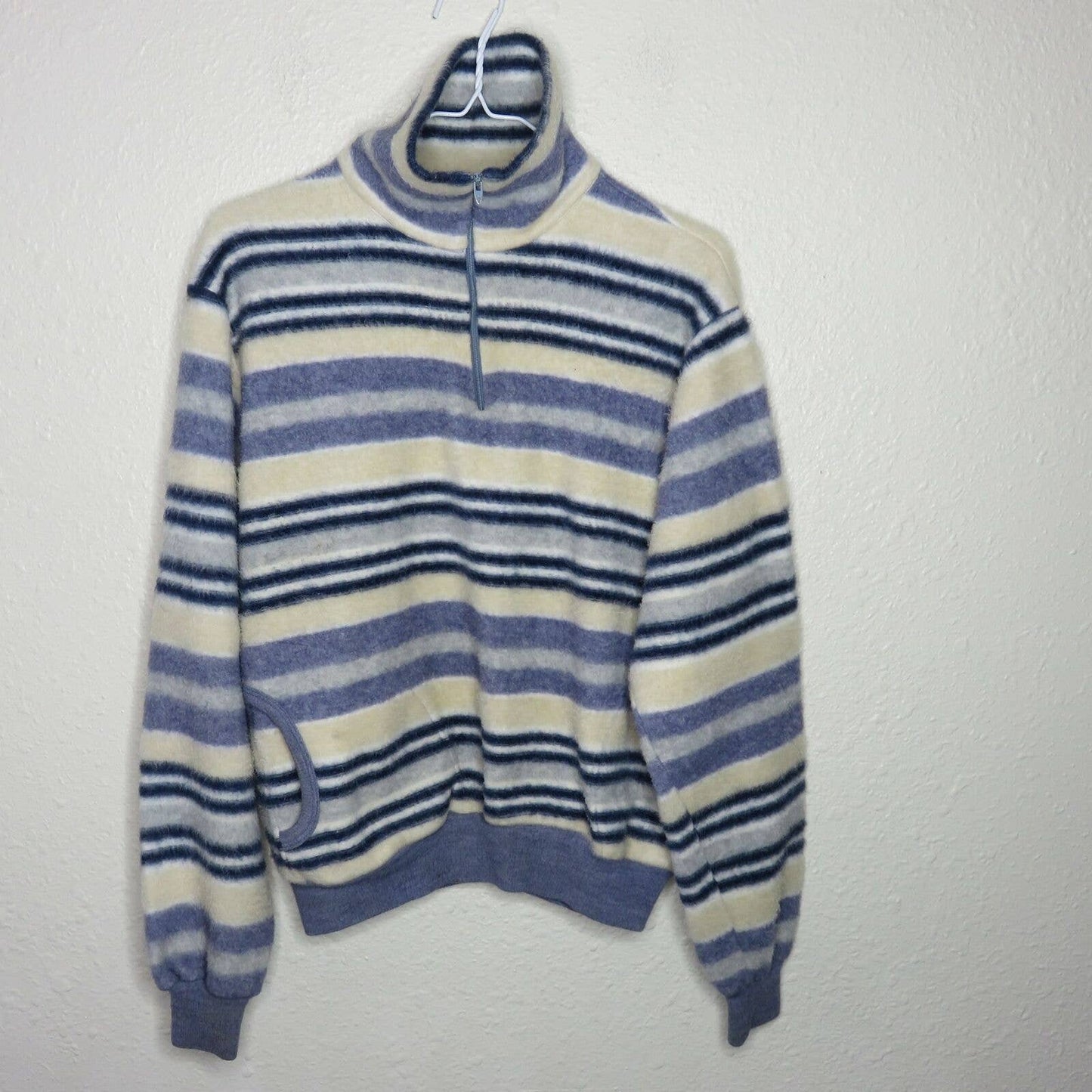 Vintage Fuzzy Striped 1/4 Zip Fleece Made in USA - Women's M