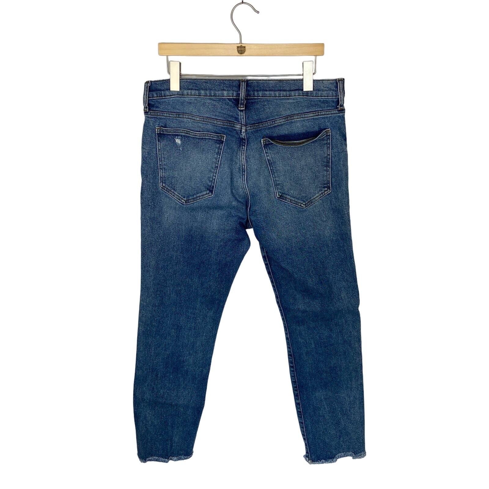 Gap High Rise Slim Straight Medium Wash Destroyed Denim Jeans - Women's 14R