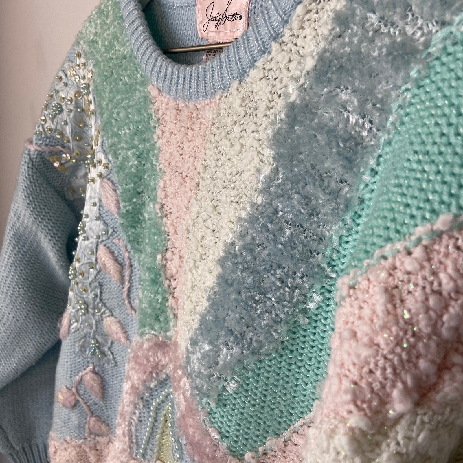 Vintage Pastel Embellished Bold Pattern Sweater - Women's Size M