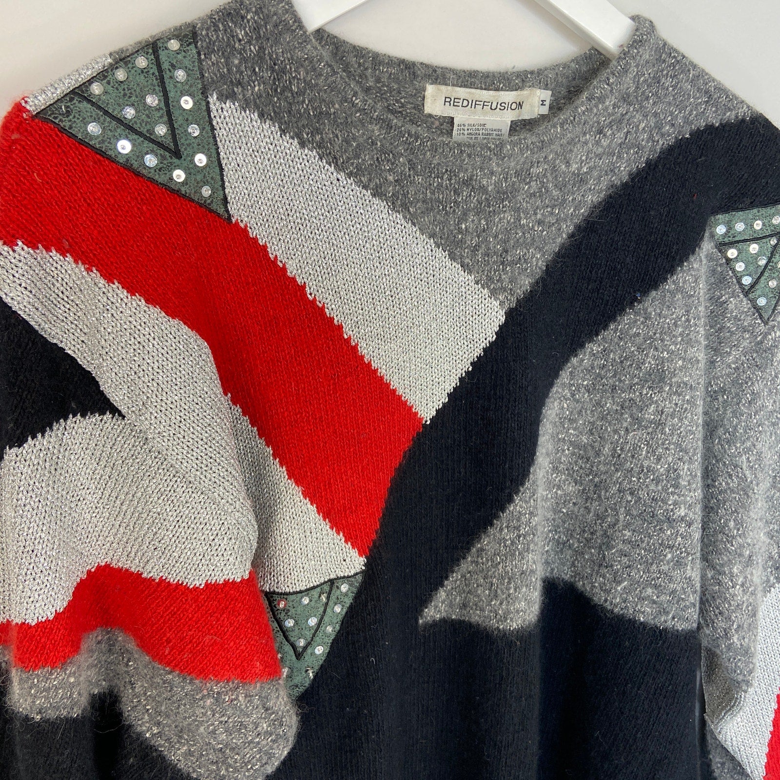 Vintage Silk Blend Embellished Bold Pattern Sweater - Women's Size M