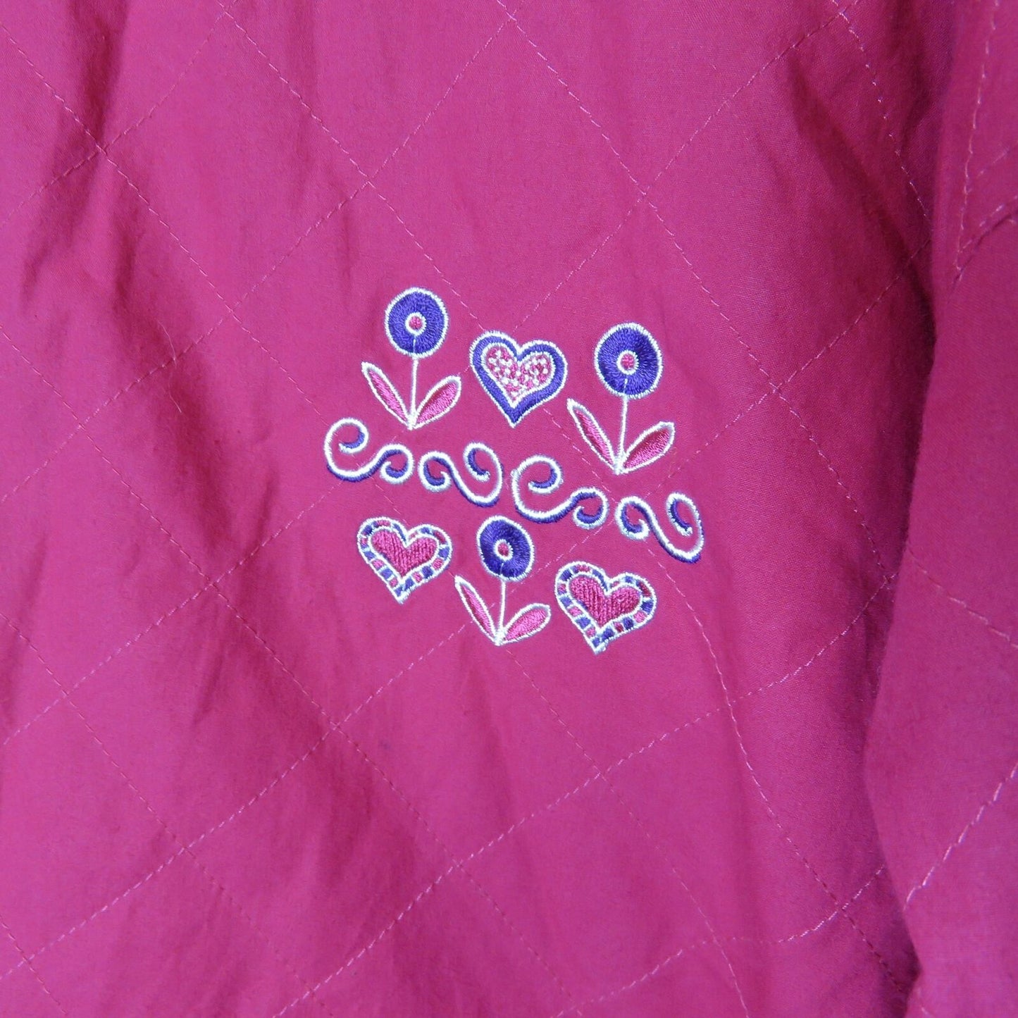 Y2K Cute Pink Purple Floral Hearts Reversible Bomber Jacket - Women's L