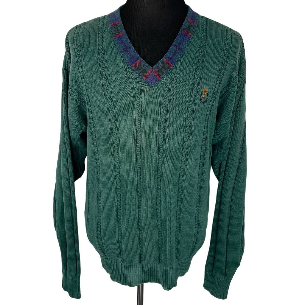American Vintage Chaps Ralph Lauren Preppy Green V Neck Sweater - Men's L