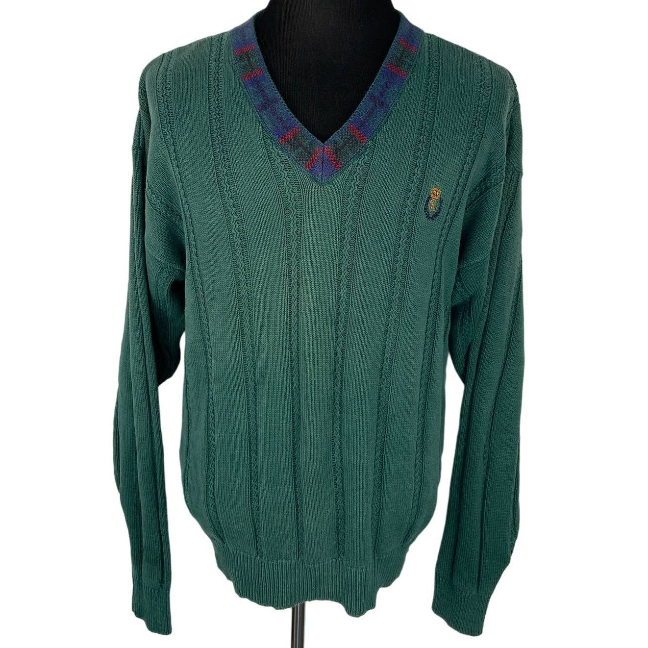 American Vintage Chaps Ralph Lauren Preppy Green V Neck Sweater - Men's L