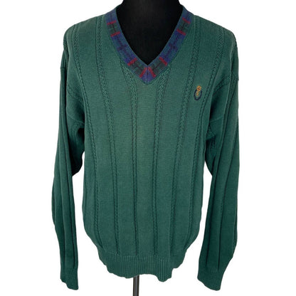 American Vintage Chaps Ralph Lauren Preppy Green V Neck Sweater - Men's L