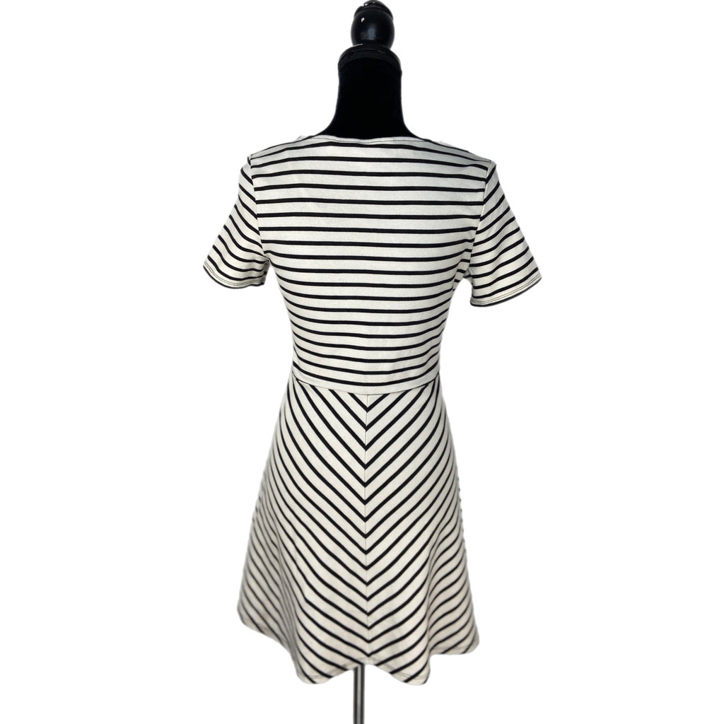 NAF NAF White Black Stripe Crochet Detail Fit and Flare Dress - Women's Size S