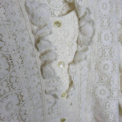 Vintage Cream Lace Ruffle Western Style Button Up Shirt - Women's Small
