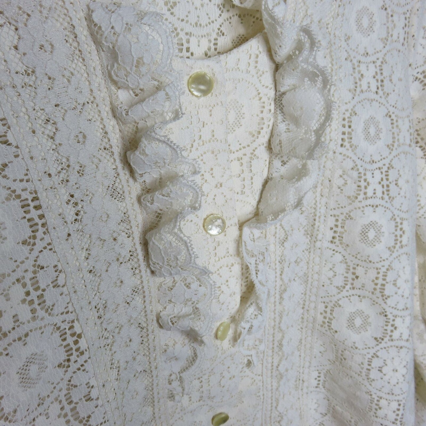 Vintage Cream Lace Ruffle Western Style Button Up Shirt - Women's Small