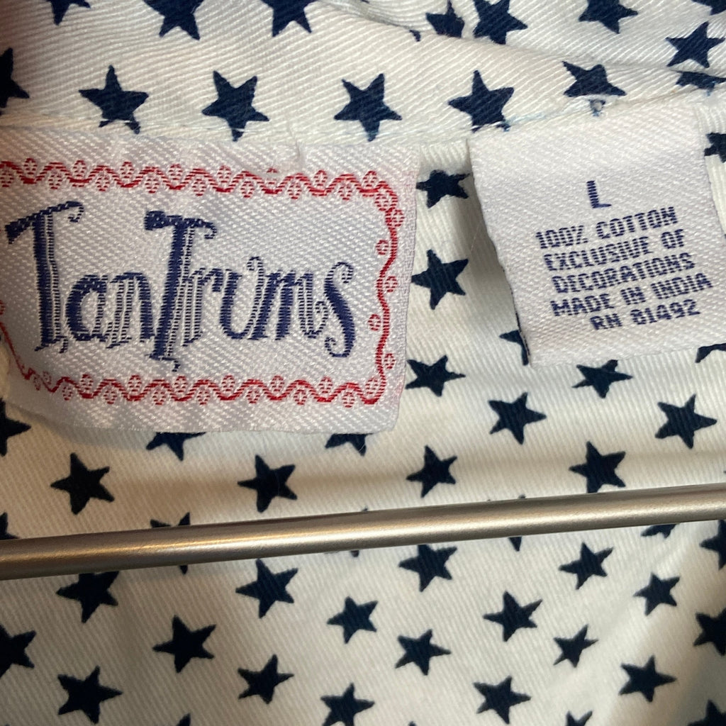 Retro Star Pattern Sleeveless Button Up Shirt - Women's Size L