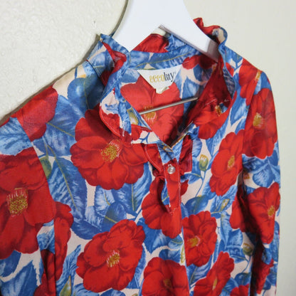 Vintage 70's Sheer Floral Ruffle Collar Blouse - Women's M