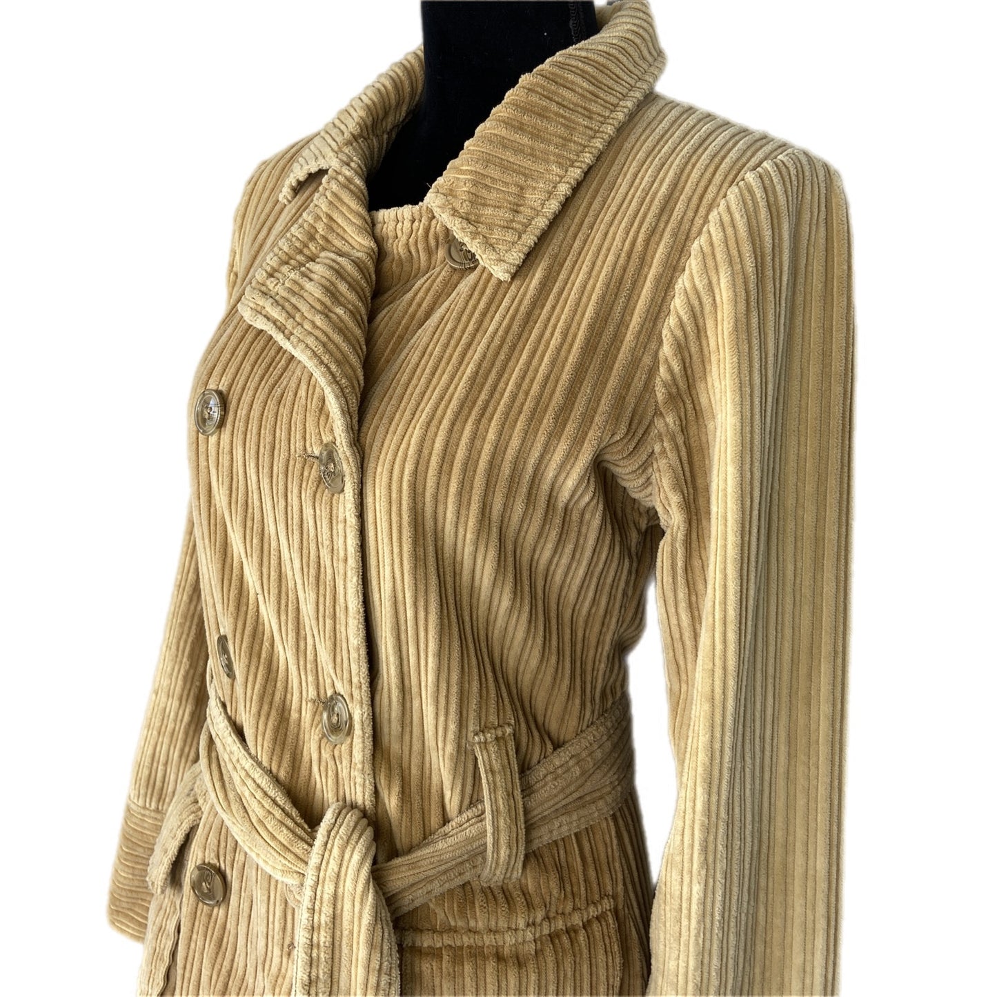 Y2K Inspired Tan Corduroy Long Tie Waist Jacket - Women's Size M