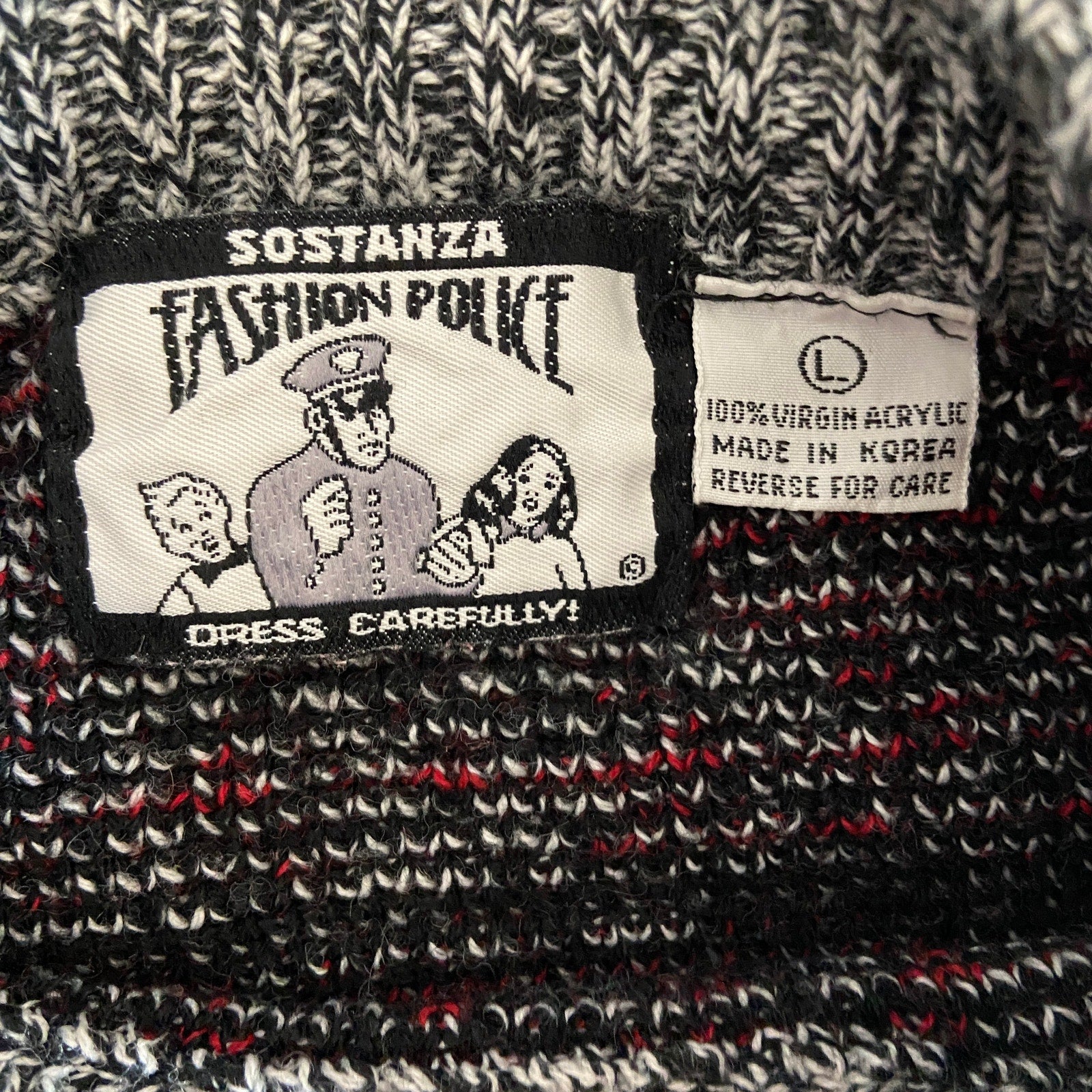 Vintage Fashion Police Patterned Grandpa Sweater - Men's Size L