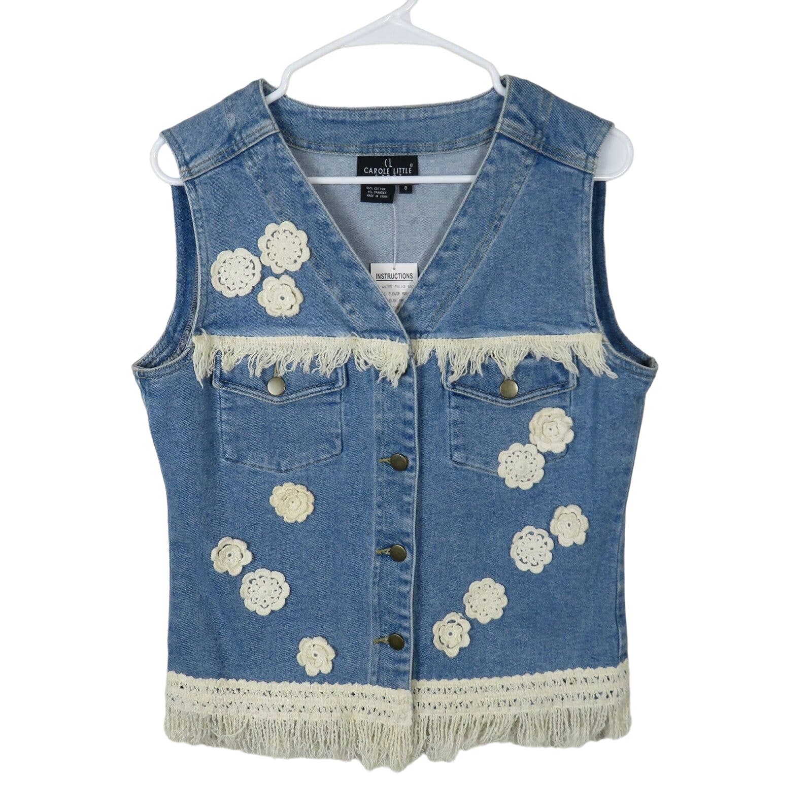 Crochet Fringe Boho Denim Vest NWT - Women's Size 8