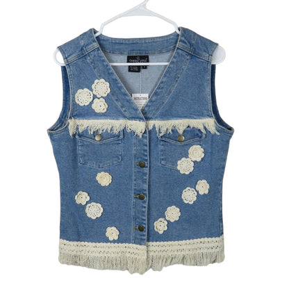 Crochet Fringe Boho Denim Vest NWT - Women's Size 8