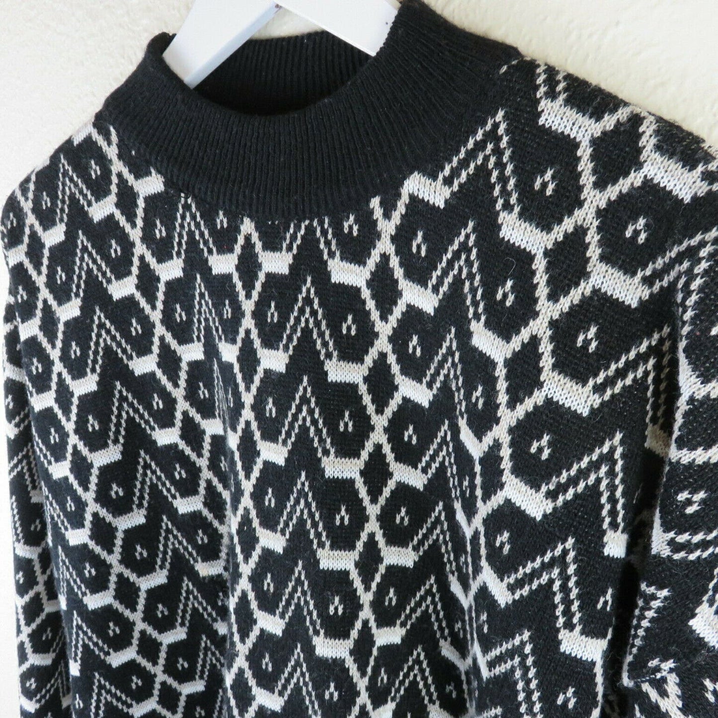 Y2K Oversized Geometric Pattern Mock Neck Sweater - Women's Size Large