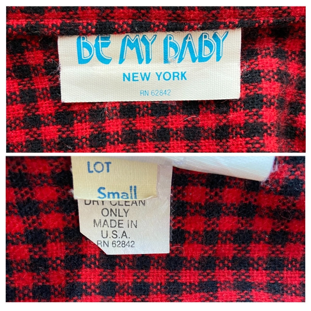 Vintage Red Black Checkered Pleated Button Waist Blazer - Women's Size Small