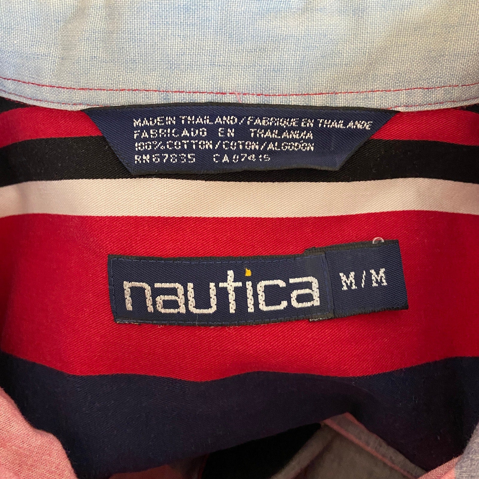 Vintage Nautica Bold Red Striped Long Sleeve Button Down Shirt - Men's Size M