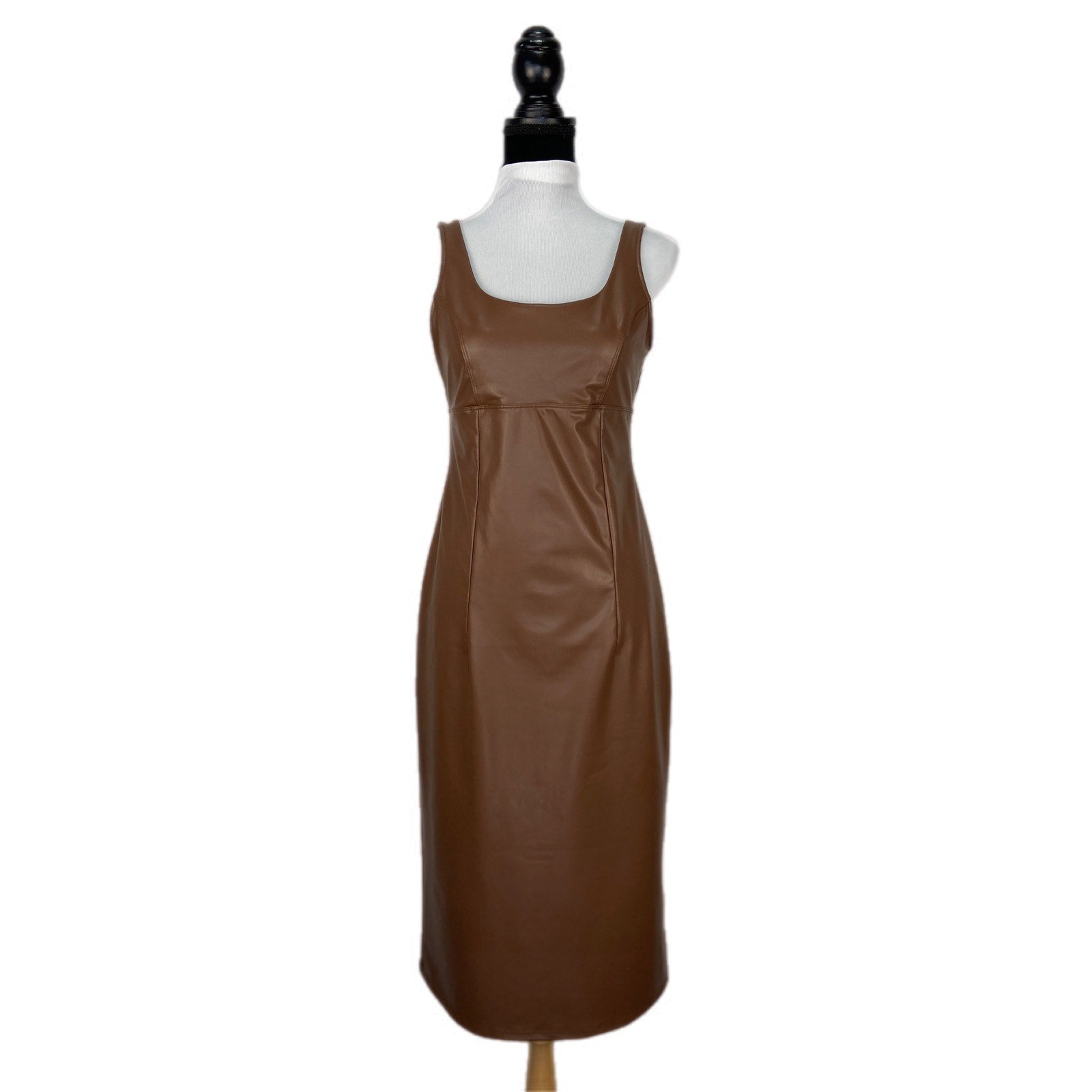 Faux Leather Chocolate Brown Dress Mob Wife Chic - Women's Size M