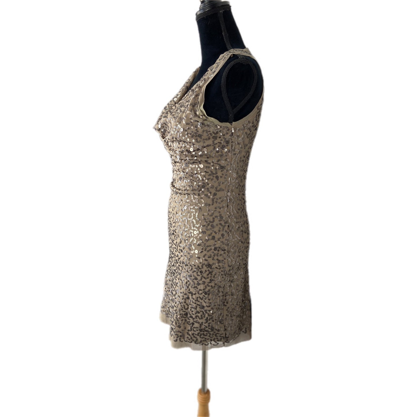 Y2K Style Max Studio Sequin Taupe Bodycon Dress - Women's Size S