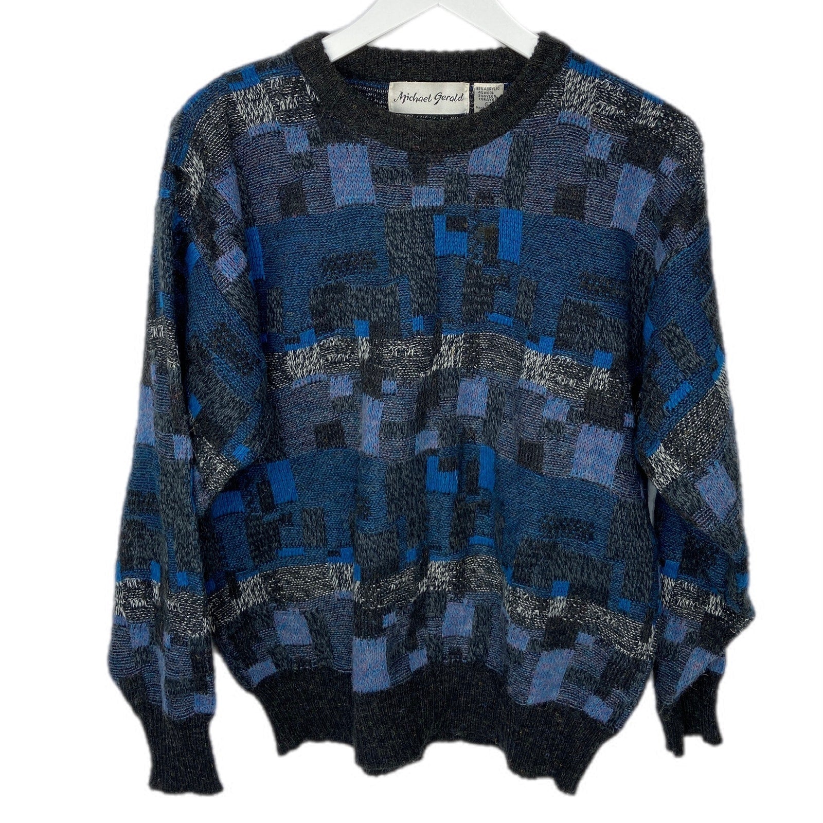 Vintage Patch Pattern Crewneck Grandpa Sweater - Men's Size L