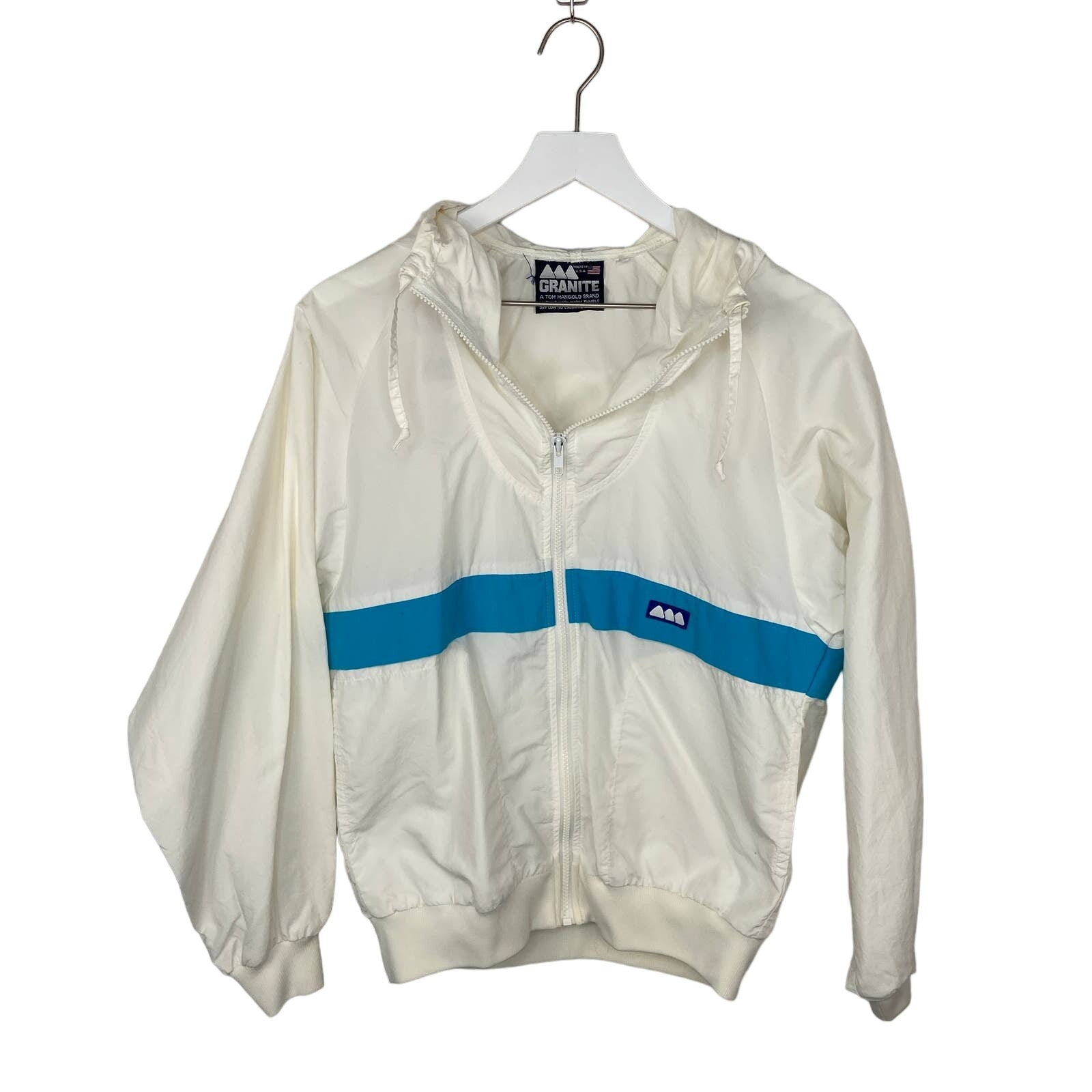 Vintage White Blue Stripe Hooded Windbreaker Jacket - Women's Size M