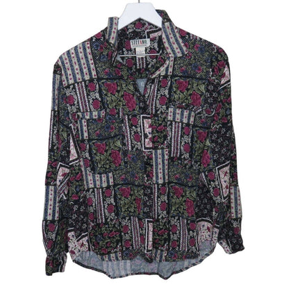 Vintage Stefano Floral Mixed Pattern Patch Button Up Shirt - Women's Large