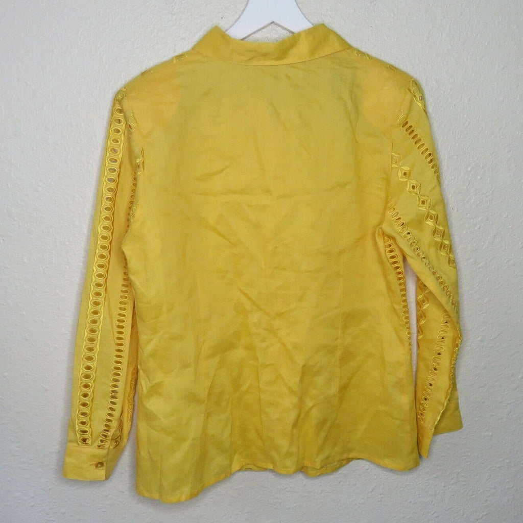 Yellow Linen Eyelet Button Up Granny Shirt - Women's Small