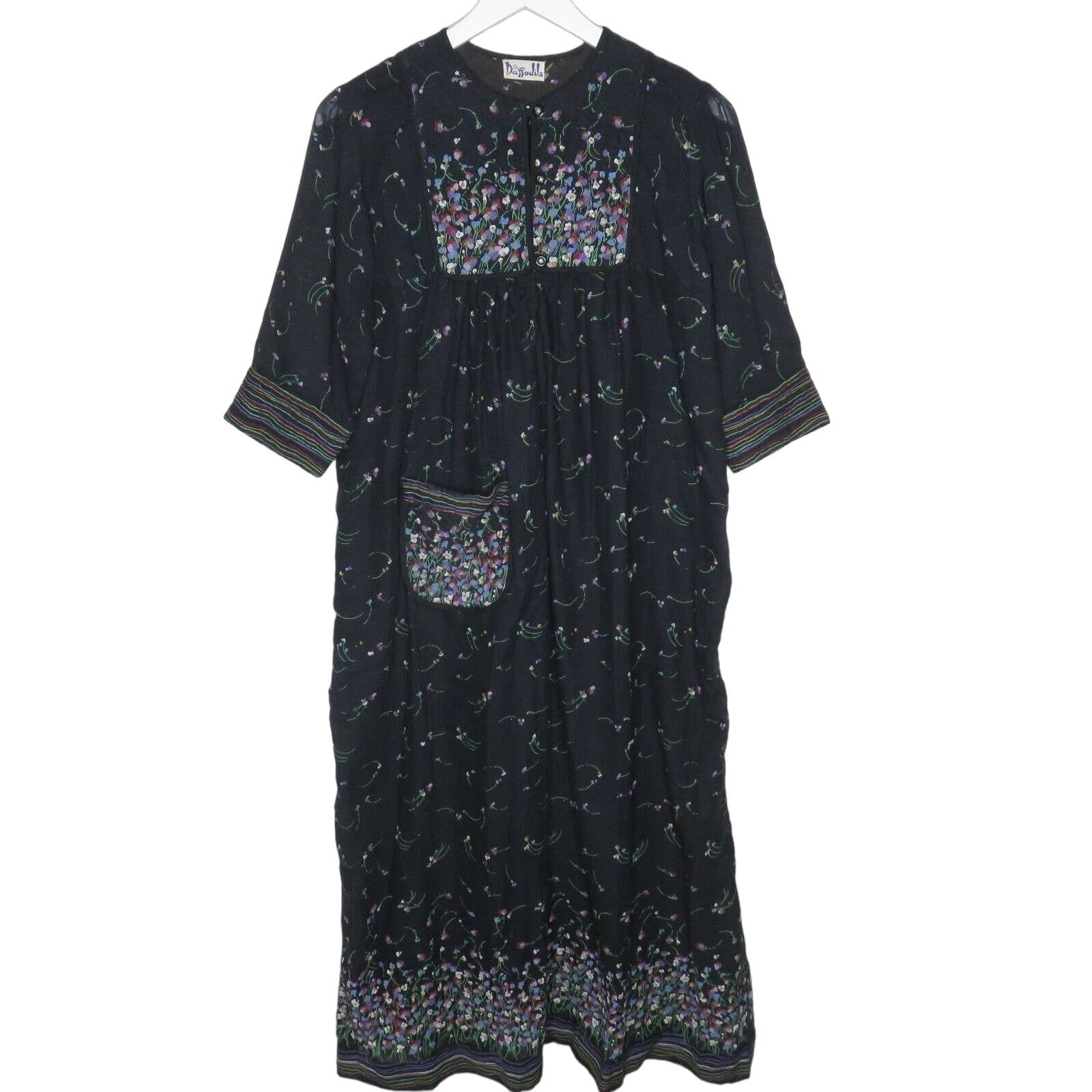 Vintage Daffodils Floral Long Hippie Cottagecore Dress - Women's Small