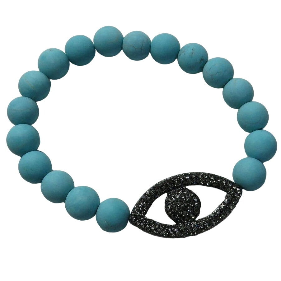 Marlyn Schiff Blue Beaded Strtchy Eye Bracelet