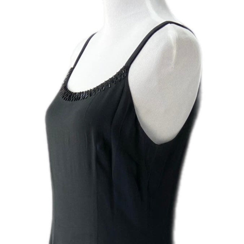 Y2K Black Silk Bead Detail Long Strappy Dress - Women's Size 8