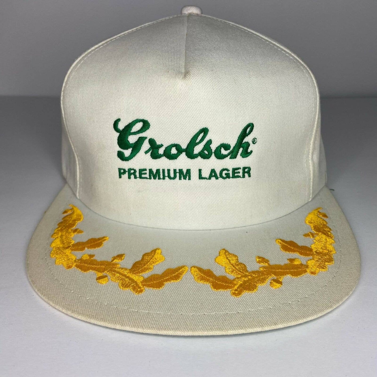 Vintage K Brand Grolsch Lager Embroidered Gold Leaf Strapback Trucker Hat