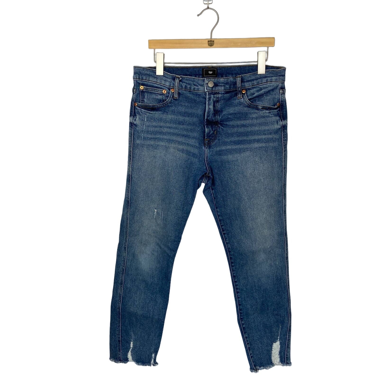 Gap High Rise Slim Straight Medium Wash Destroyed Denim Jeans - Women's 14R