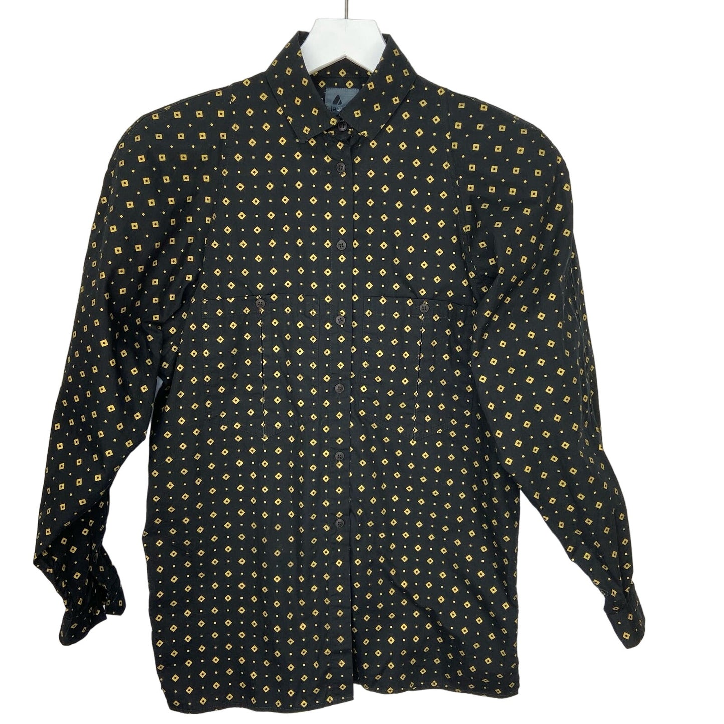 Vintage Gold Diamond Pattern Button Up Blouse - Women's Size Small