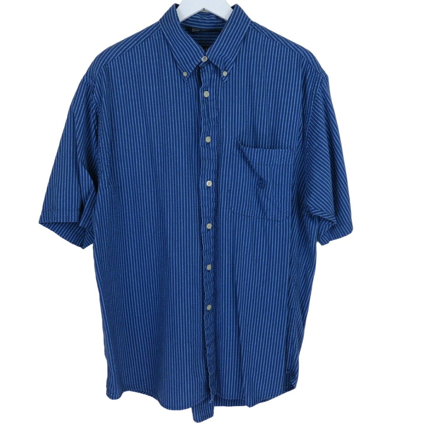 Vintage Nautica Blue Stripe Button Up Short Sleeve Shirt - Men's L