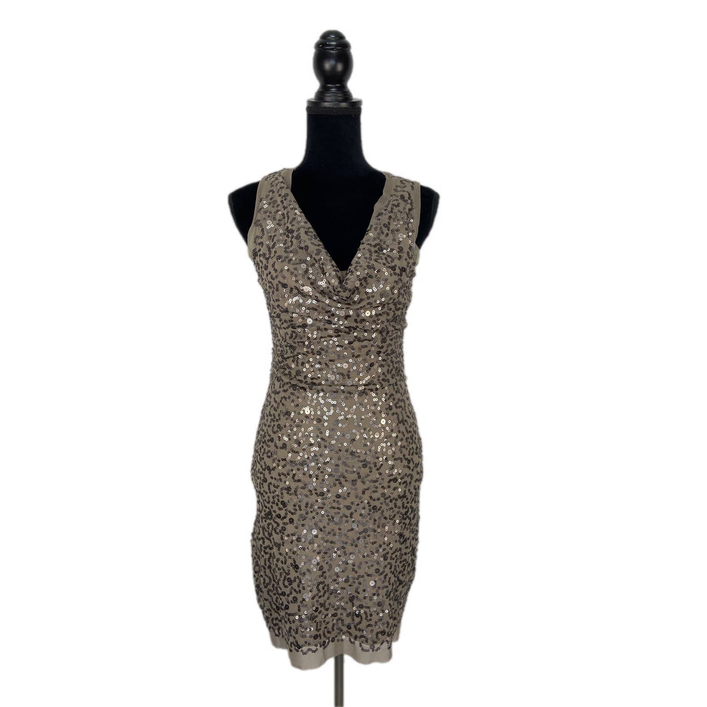 Y2K Style Max Studio Sequin Taupe Bodycon Dress - Women's Size S