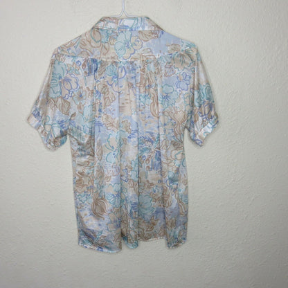 Vintage 70's 80's Floral Short Sleeve Granny Blouse Made in USA - Women's XL