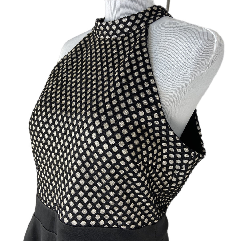 Silver Patterned Halter Neck Short Formal Dress - Women's Size XL