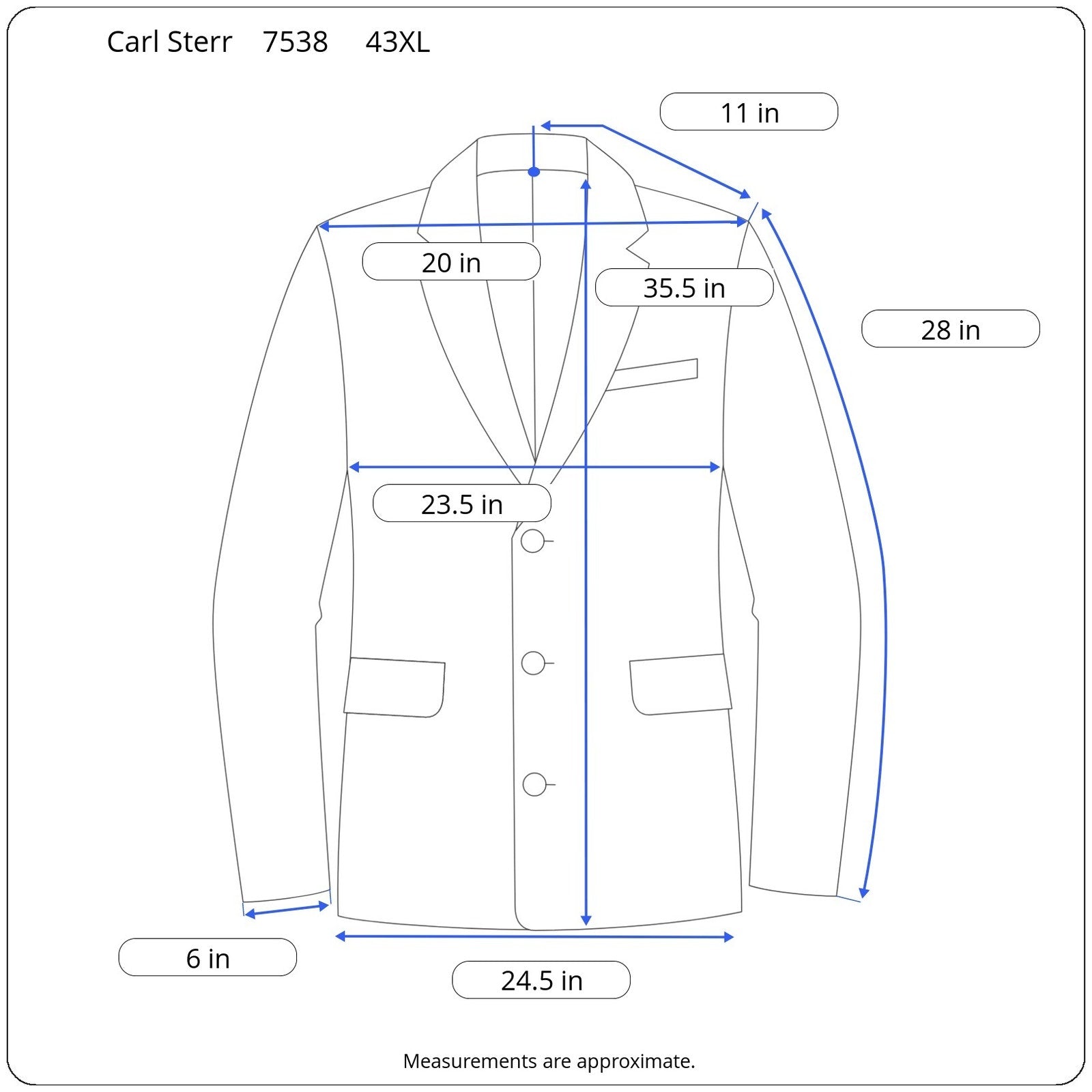 Carl Sterr Blue Pinstripe Wide Peak Collar Double Breasted Jacket - Men's 43XL