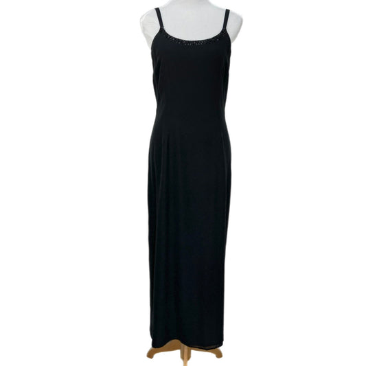 Y2K Black Silk Bead Detail Long Strappy Dress - Women's Size 8
