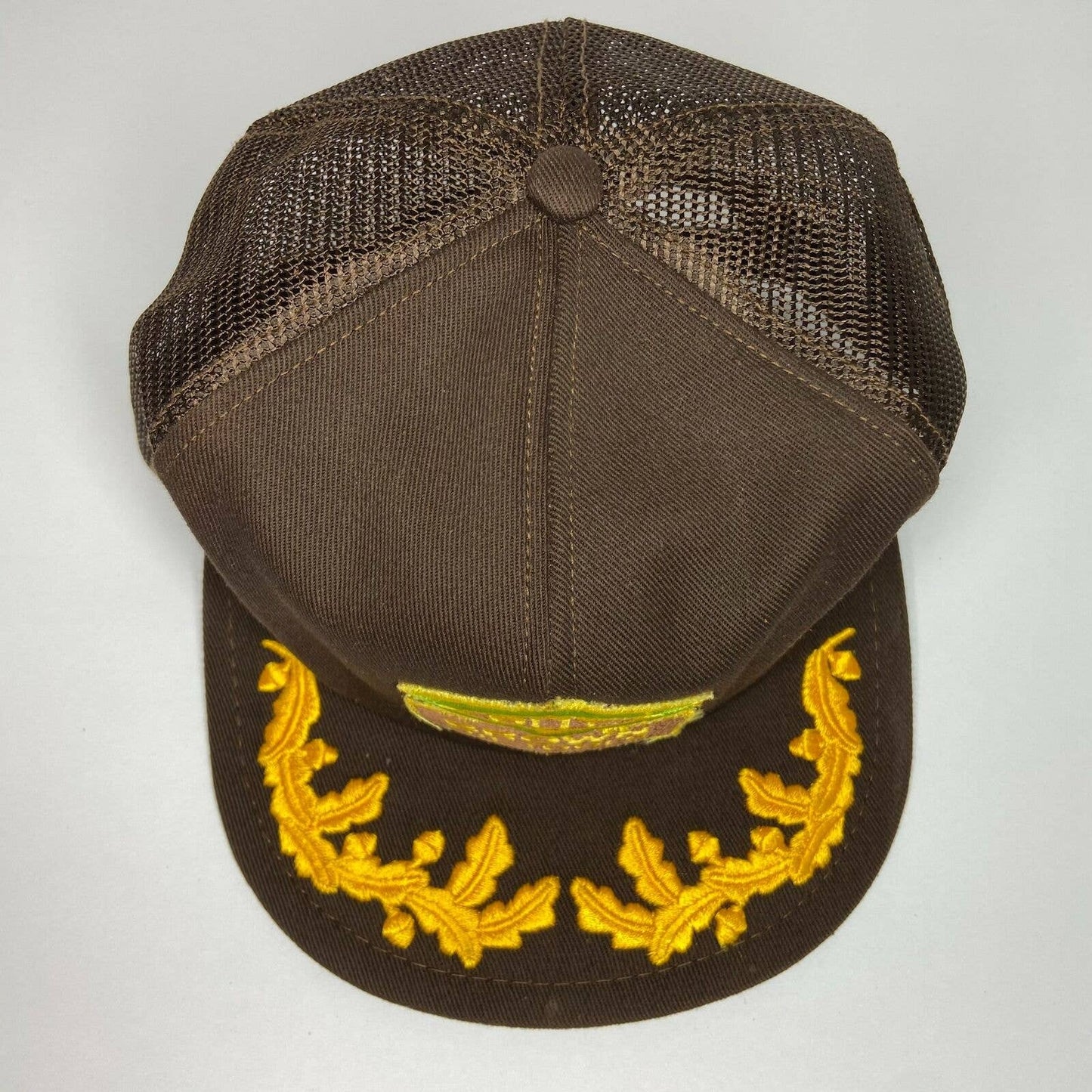 Vintage K Products Brown Oil Tools Patch Gold Leaf Mesh Snapback Trucker Hat