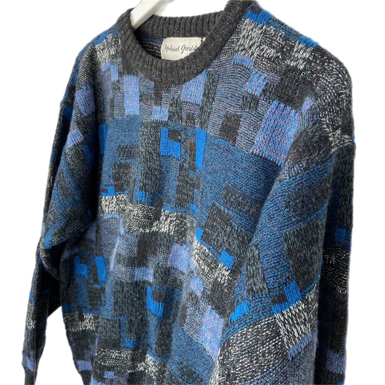 Vintage Patch Pattern Crewneck Grandpa Sweater - Men's Size L