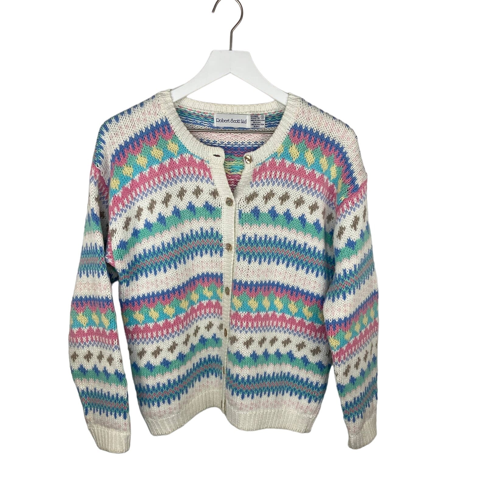 Vintage Stripe Pattern Knit Granny Cardigan - Women's Size S