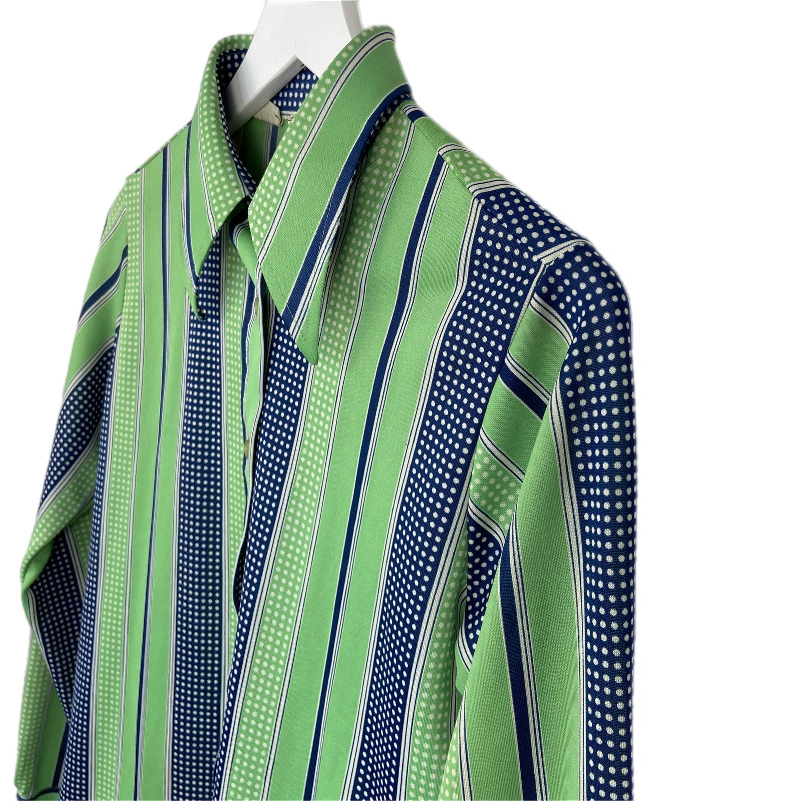 Vintage Wayne Taylor 70's Green Striped Button Up Shirt - Women's Size L