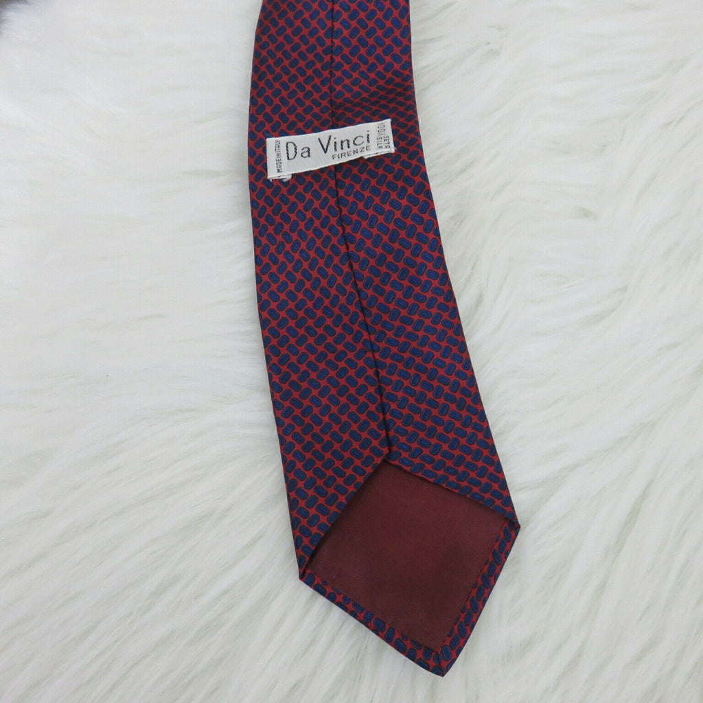 Vintage Silk Italian Made Da Vinci Red Blue Patterned Men's Tie