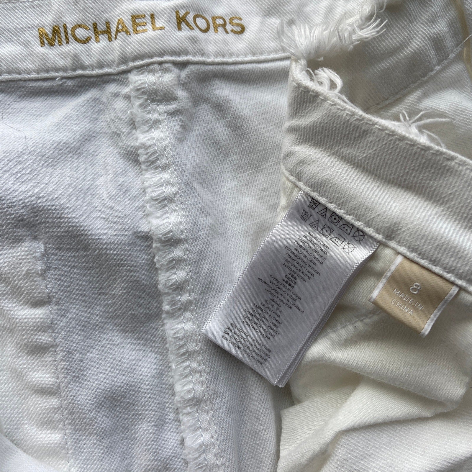 Michael Kors White Raw Hem Cropped Wide Leg Jeans - Women's Size 8