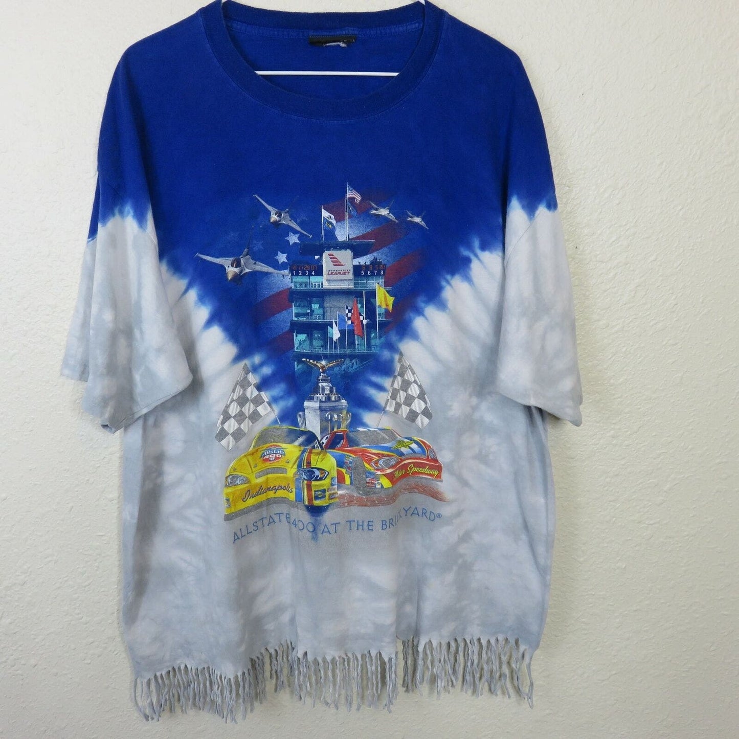 Custom Dyed Fringe Distressed Brickyard Nascar Oversized T Shirt - Women's Large